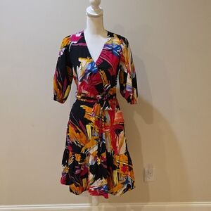 New York & Company Red and Blue Fit and Flare Midi Dress